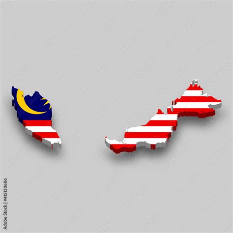 3d Isometric Map Of Malaysia With National Flag Stock Vector Adobe Stock