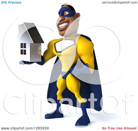 Clipart Of A 3d Black Super Hero Man In A Blue And Yellow Costume