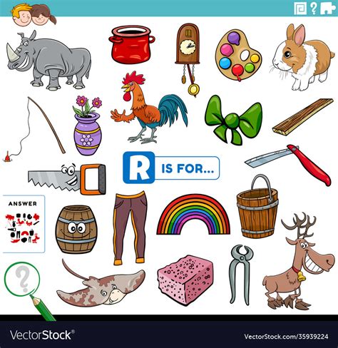 Letter R Words Educational Task For Children Vector Image