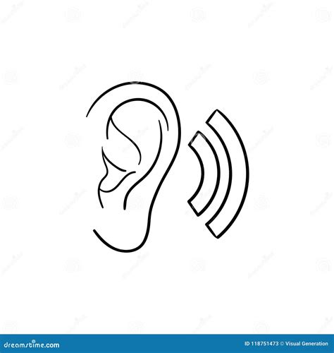 Human Ear With Sound Waves Hand Drawn Outline Doodle Icon Stock Vector
