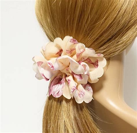 Chiffon Scrunchie Flower Print Floral Scrunchy Hair Elastic Etsy In