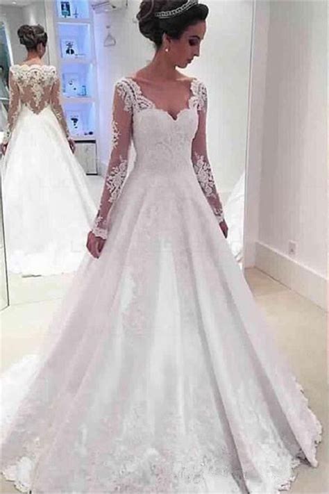 Sleeves wedding dresses 100+ wedding gowns with sleeves compilation picture ideas. A-Line Long Sleeves Lace Wedding Dresses Bridal Gowns 3030273