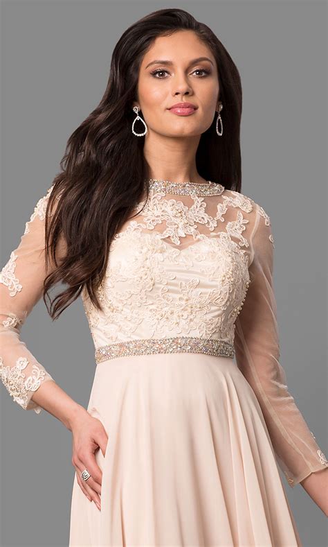 Cut Out Prom Dress With Long Sheer Sleeves Promgirl