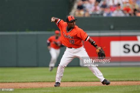 Miguel Tejada Of The Baltimore Orioles Fields During The Game Against