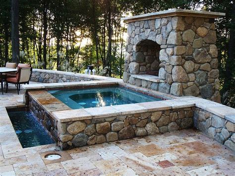 Hot Tub Stone And Travertine Hot Tub Outdoor Hot Tub Patio Hot Tub Backyard