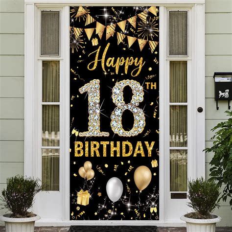 Buy 18th Birthday Decorations Door Banner Black Gold Happy 18th Birthday Decorations For Girl