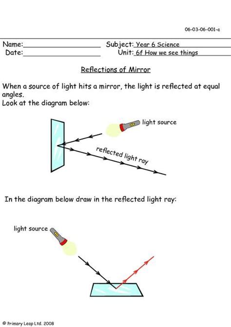 Uk Mirror Reflections Worksheet Light Science