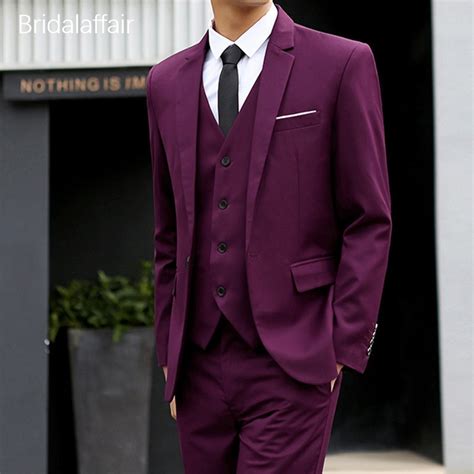 Kuson Men Suit 3pcs Fashion Purple Suit Mens Prom Wedding Bridegroom
