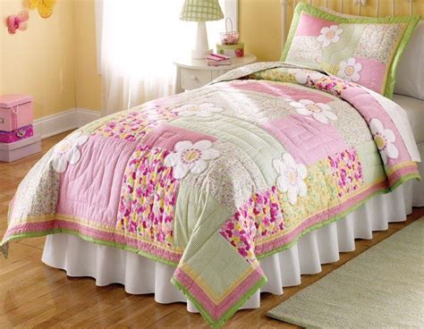 Floral Pink And Green Bedding 2pc Twin Quilt Set Kids Little Girls