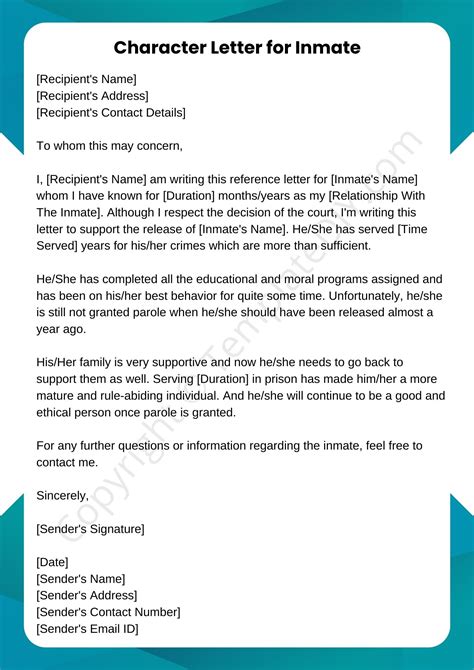 Sample Character Letter For Inmate