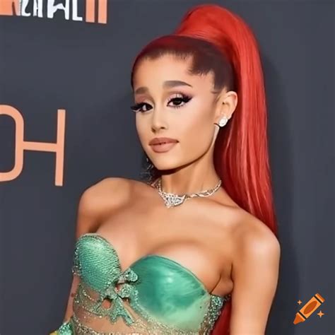 Ariana Grande In A Red Haired Mermaid Costume