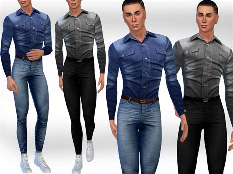 Men Denim Shirts Fullbody Outfit By Saliwa At Tsr Sims 4 Updates