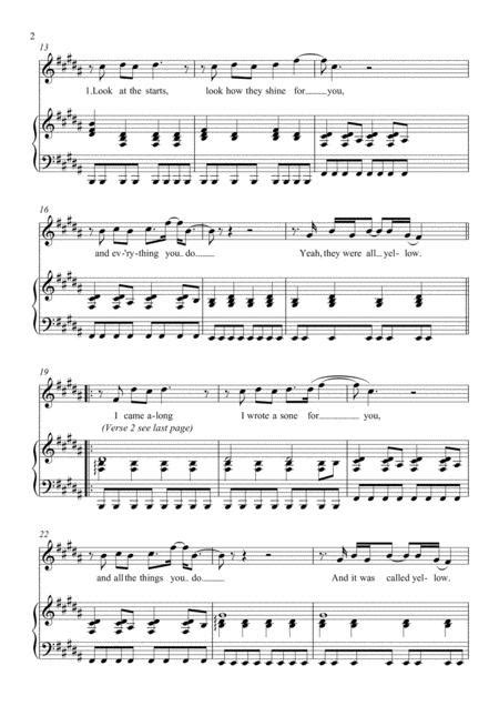 Yellow Coldplay For Piano And Voice Sheet Music Pdf Download