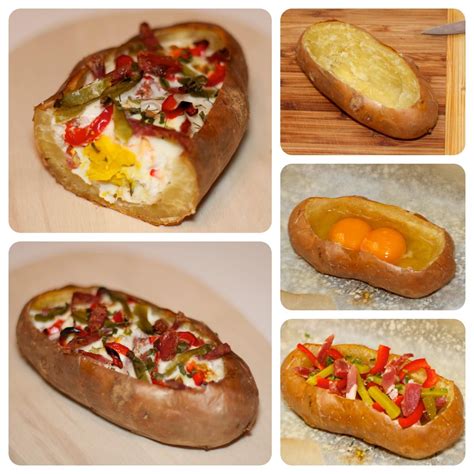 Potatoes Boats Filled With Eggs Bacon And Vegetables Paleo Food