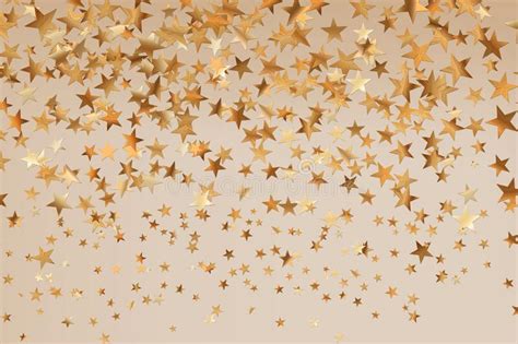Stars Golden Glitter Confetti Isolated On Blurred Abstract Beige