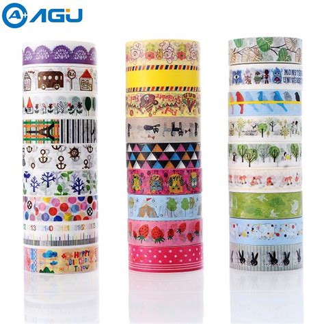 aagu 10pcs lot colorful floral adhesive tape lovely ribbit washi tapes decorative adhesive