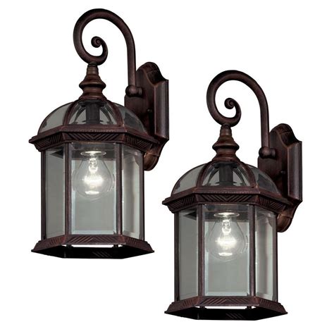 Hampton Bay Twin Pack 1 Light Weathered Bronze Outdoor Lantern 7072 2rt