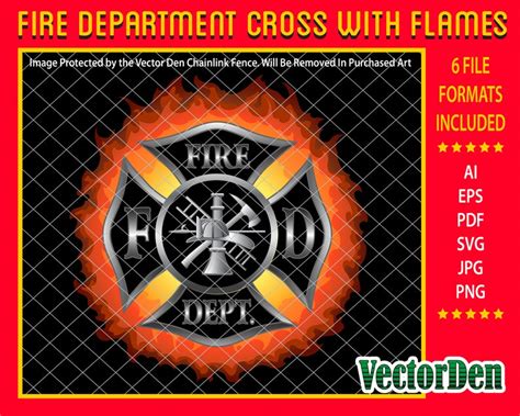 Fire Department Cross With Flames Etsy