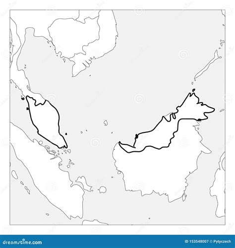 Map Of Malaysia Black Thick Outline Highlighted With Neighbor Countries