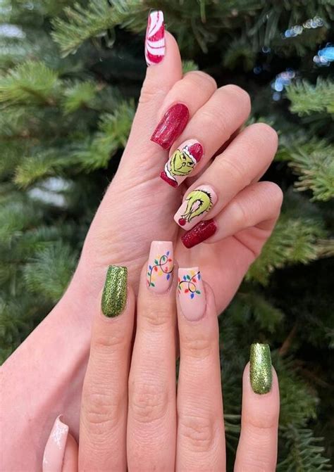 Nude And Red Grinch Nails TheFab20s