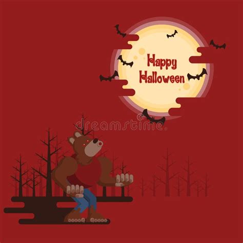 Werewolf Howling At The Moon In A Spooky Night Scene Vector Illustration Stock Vector