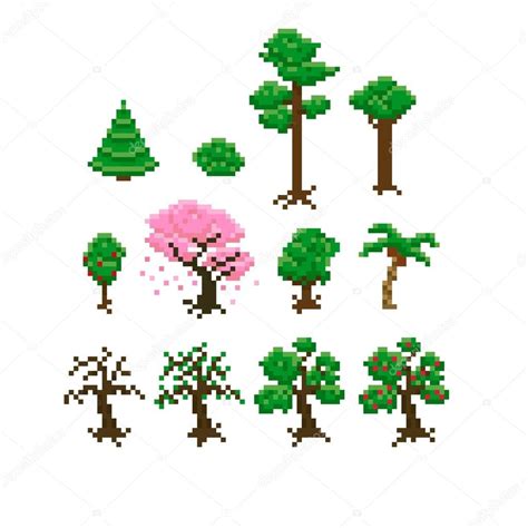 Pixel Trees Icons Set — Stock Vector © Chuckchee 67081265