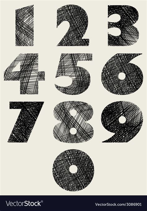 Hand Drawn And Sketched Bold Numbers Set Vector Image