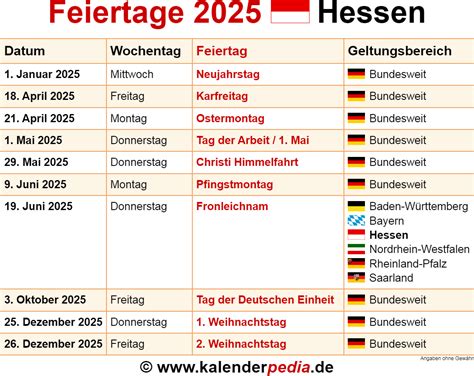 Feiertage Hessen 2025 Kalenderpedia