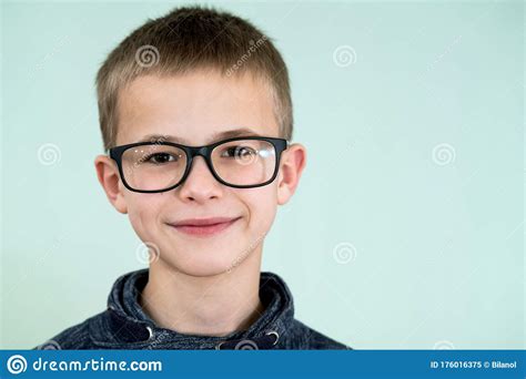 Close Up Portrait Of A Child School Boy Wearing Glasses Stock Image
