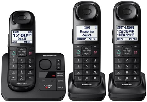 Panasonic KX-TG3683B Black Cordless Phone with 3 Handsets and Answering ...