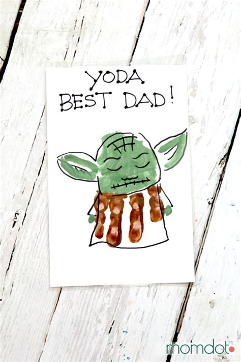 Have your child fill out the father's day questionnaire, or if they are too young to do it themselves, simply ask them the questions and write down their answers. Yoda Best Dad Hand Print Card - MomDot