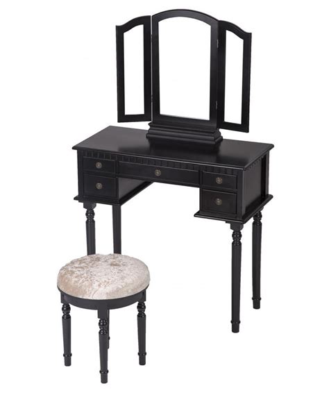 This vanity table setcan go with any decoration or furniture in your room, and perfect sizemakes it very suitable for limited space. Black Makeup Vanity Table Set Tri-Folding Mirror Makeup ...