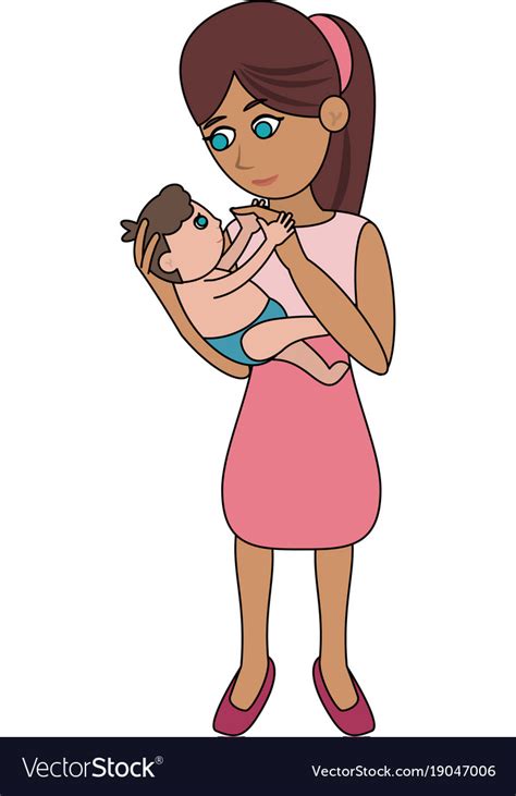 Mom Holding Baby Cartoon Royalty Free Vector Image