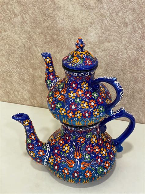 Handmade Turkish Ceramic Teapot Set Colorful Tea Serving Set Etsy