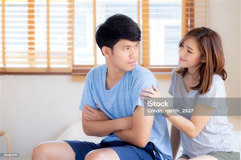 Young Asian Couple A Problem And Woman Ask Forgive And Sorry With Man