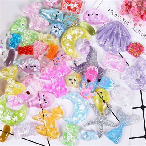 20 Different Glitter Resin Slime Charms Cabochons Ornament Or Etsy