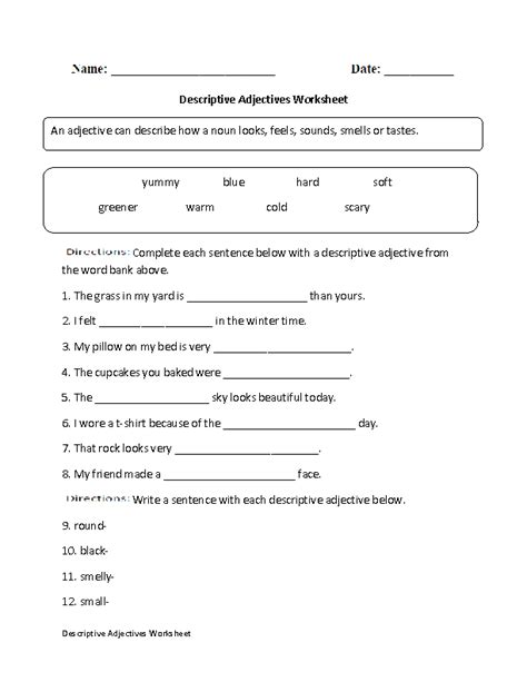 Adjective Worksheet 3rd Grade
