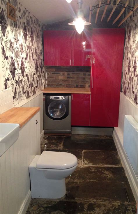 Downstairs Toilet And Utility Room With Flagstone Flooring Laundry Room