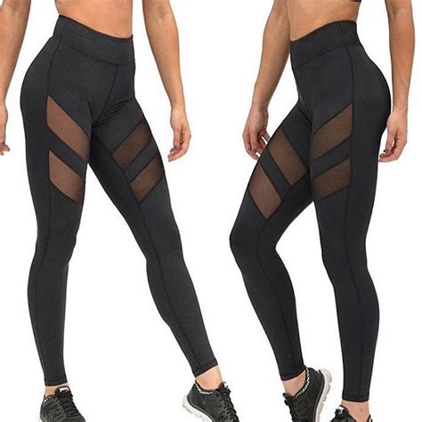 ladies black leggings fashion gauze splicing leggings high elasticity workout comfort sexy slim