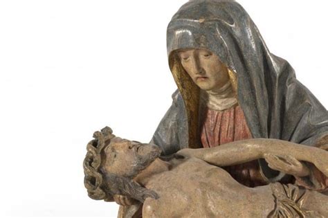 Carved Polychrome Wood PietÀ Depicting The Virgin Mary Holdi