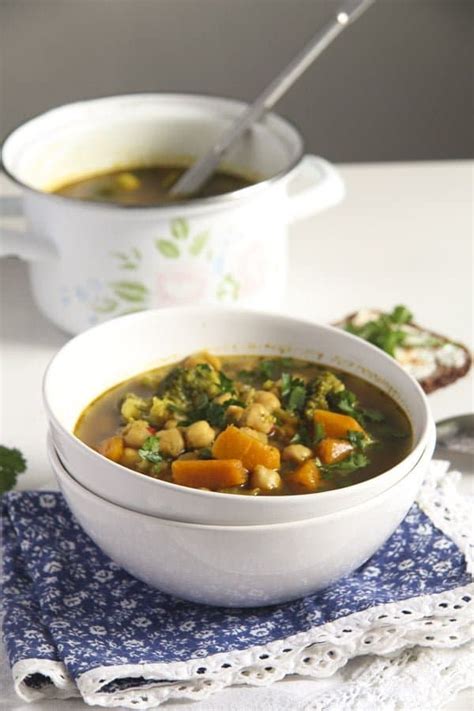 Broccoli Chickpea Soup With Sweet Potatoes And Turmeric