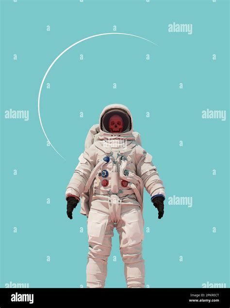 Astronaut Cosmonaut Space Suit Helmet Red Skull Blue Sky Retro Sci Fi