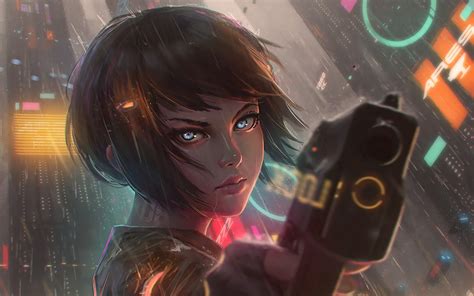 Cyberpunk Anime Girl Pistol Gun 4k 125 Wallpaper Pc Desktop