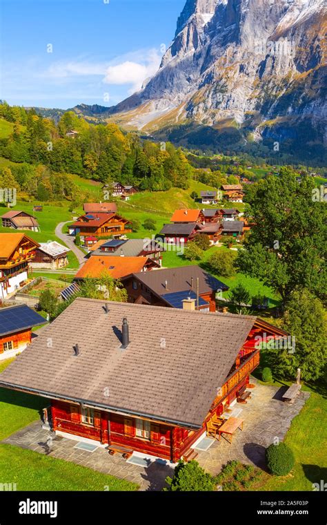 Grindelwald Switzerland Aerial Village View And Autumn Swiss Alps