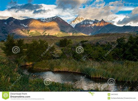 Sunrise In Patagonian Andes Stock Photo Image Of Reflection Peak