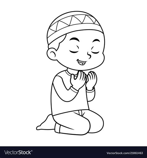 Moslem Boy Praying Bw Royalty Free Vector Image