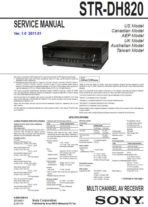 Sony Str Dh820 Service Manual Sony Receivers Amplifiers Tuners