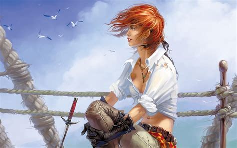 Pirates Anime Girls Redhead Wallpapers Hd Desktop And