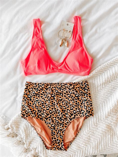 Leopard Swimsuit Hot Pink Bikini High Waisted Swimsuit High