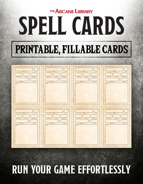 Fillable Spell Cards 5e The Arcane Library